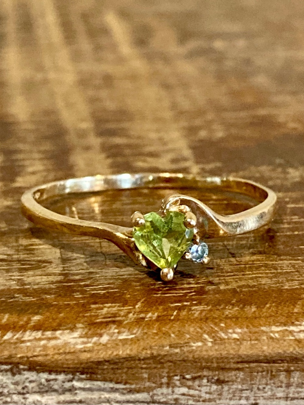 10K Gold Green Gem Heart and Blue Accent Gem - Size 11.25 - R.L. Griffith & Sons
